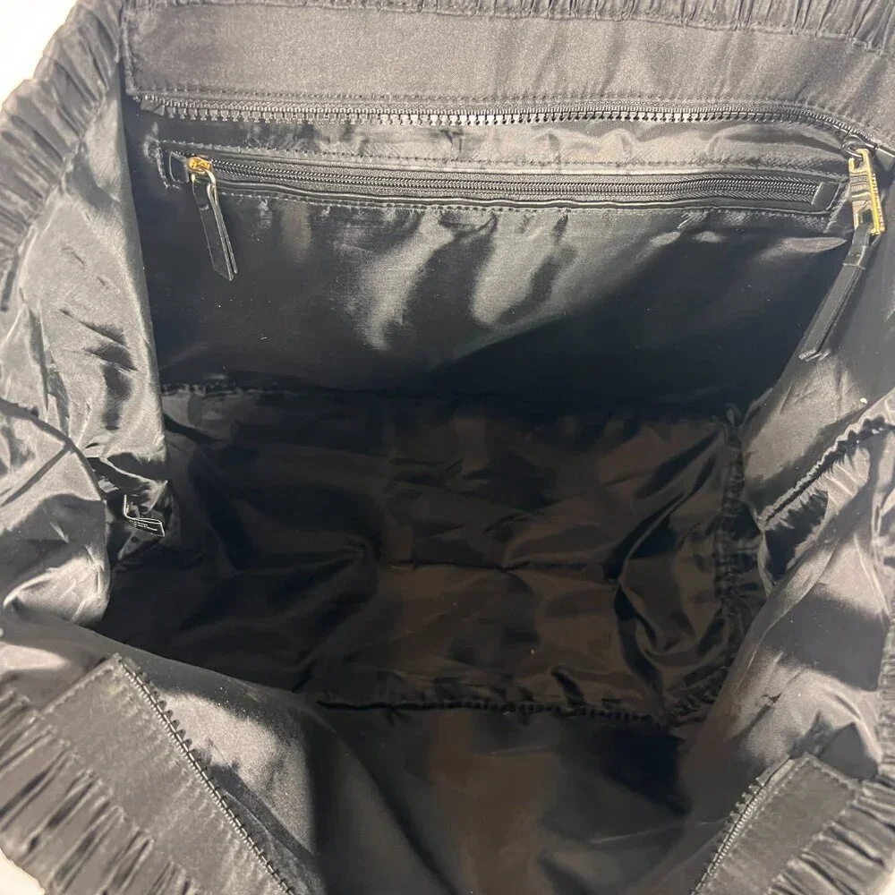 Victoria's Secret Womens Tote Bag Crinkle Nylon‎ Black Travel Vacation Weekend